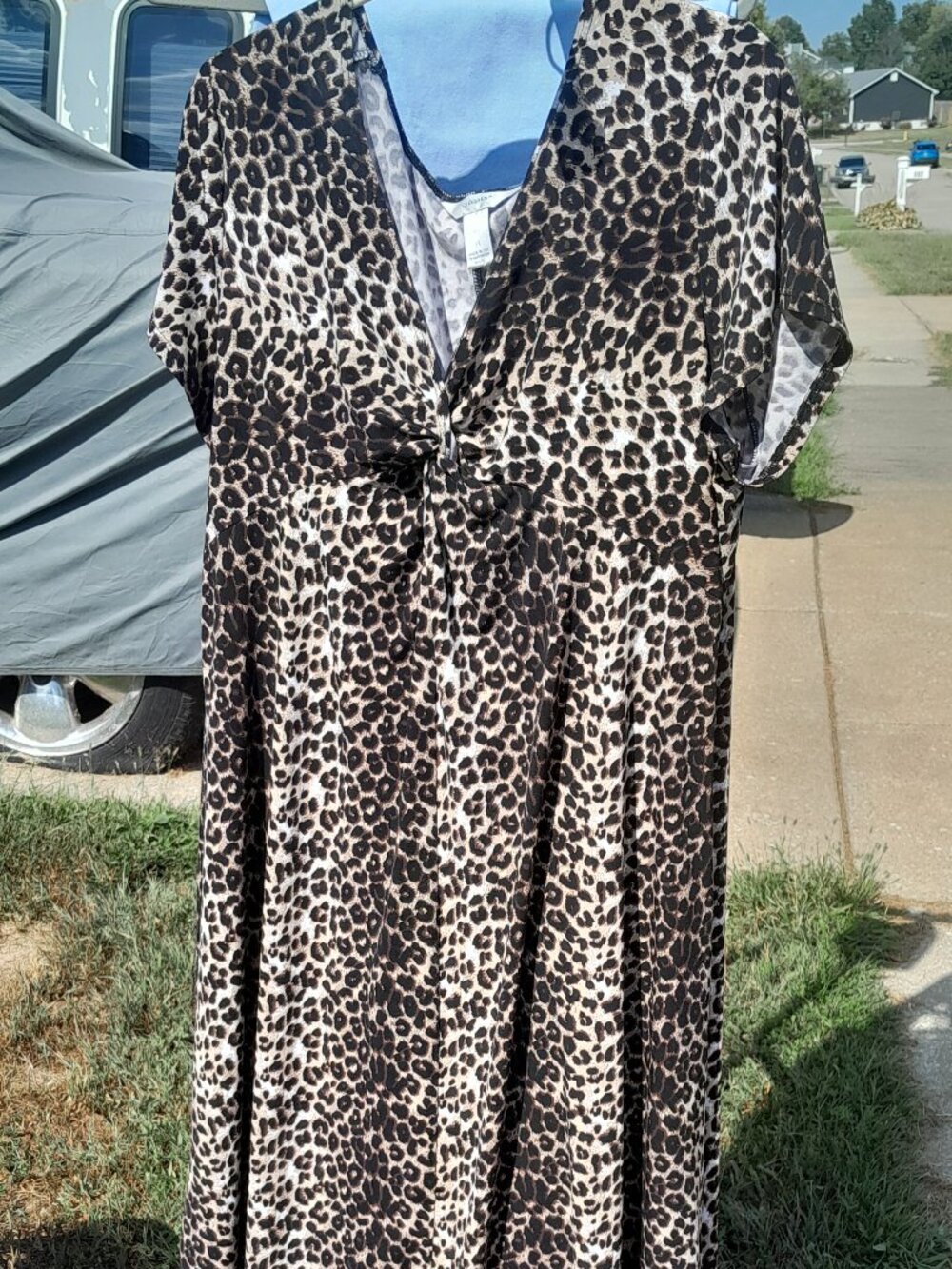 CJ Banks Leopard Print Twist Front Midi Dress Plus Size 1X